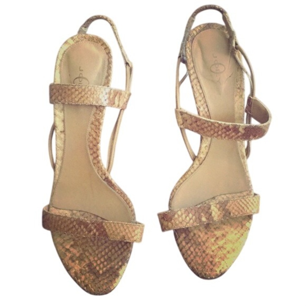 Joie Snakeskin Sandals Womens 37.5 Tan Good Strappy Stiletto Heels Python Print